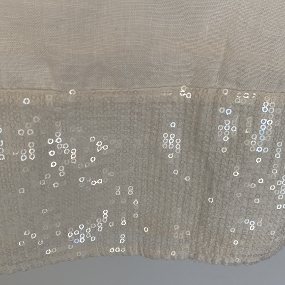 Linen summer dress, designer, unlined, off the shoulder sleeve - Picture 5 of 5